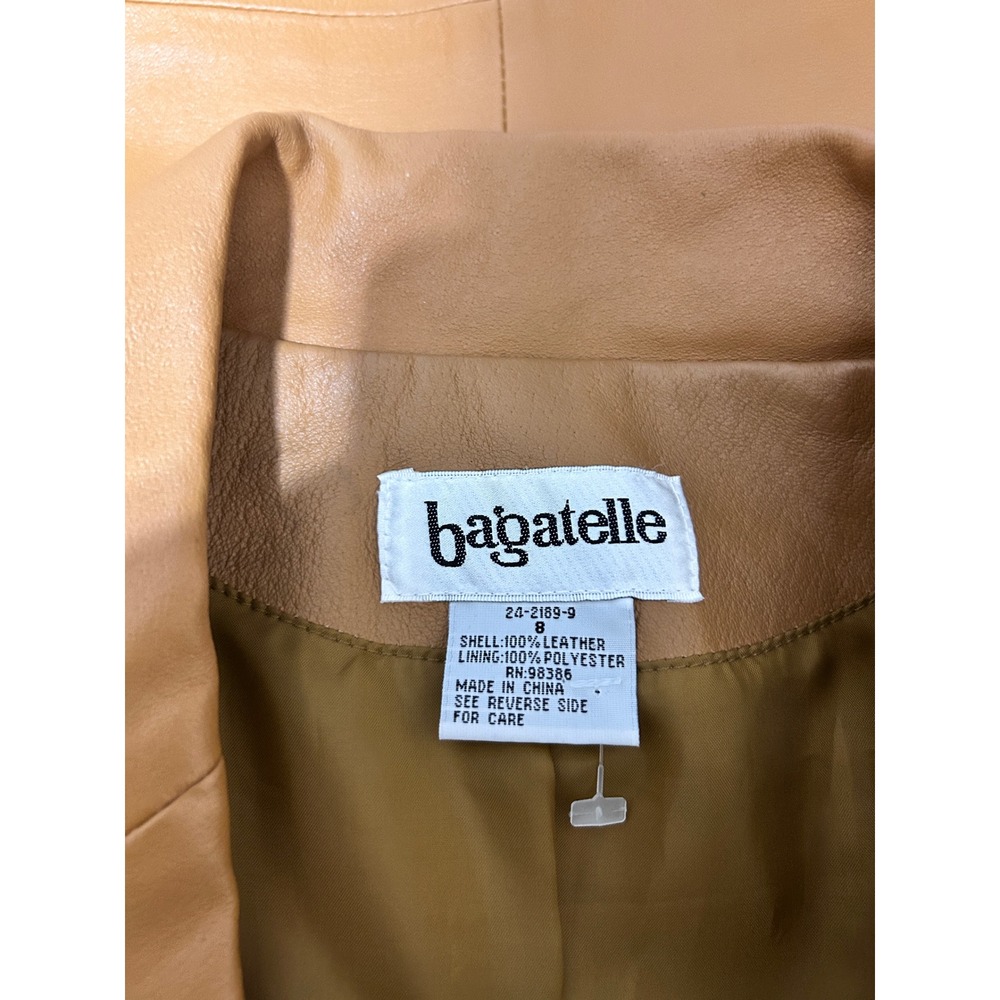 Bagatelle 8 Vintage Leather Blazer Tan Camel 90s Y2K Professional Neutral Jacket - Picture 3 of 12